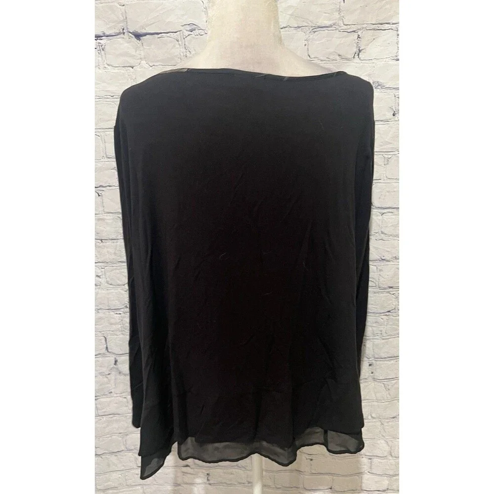 DKNYC Women's Round Neck Long Sleeve Black Gray Print Blouse Size XL - Picture 7 of 7